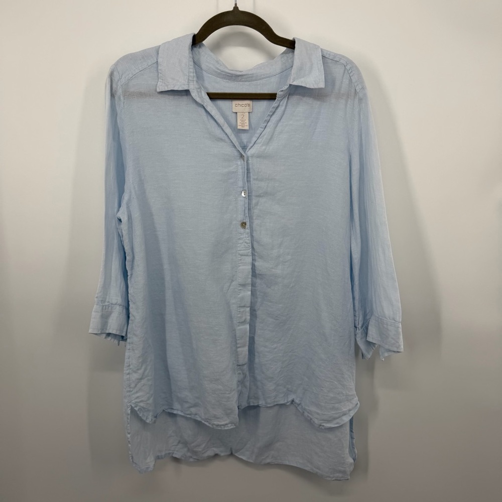 Chico’s 100% Linen Light Blue Button Up Long Sleeve